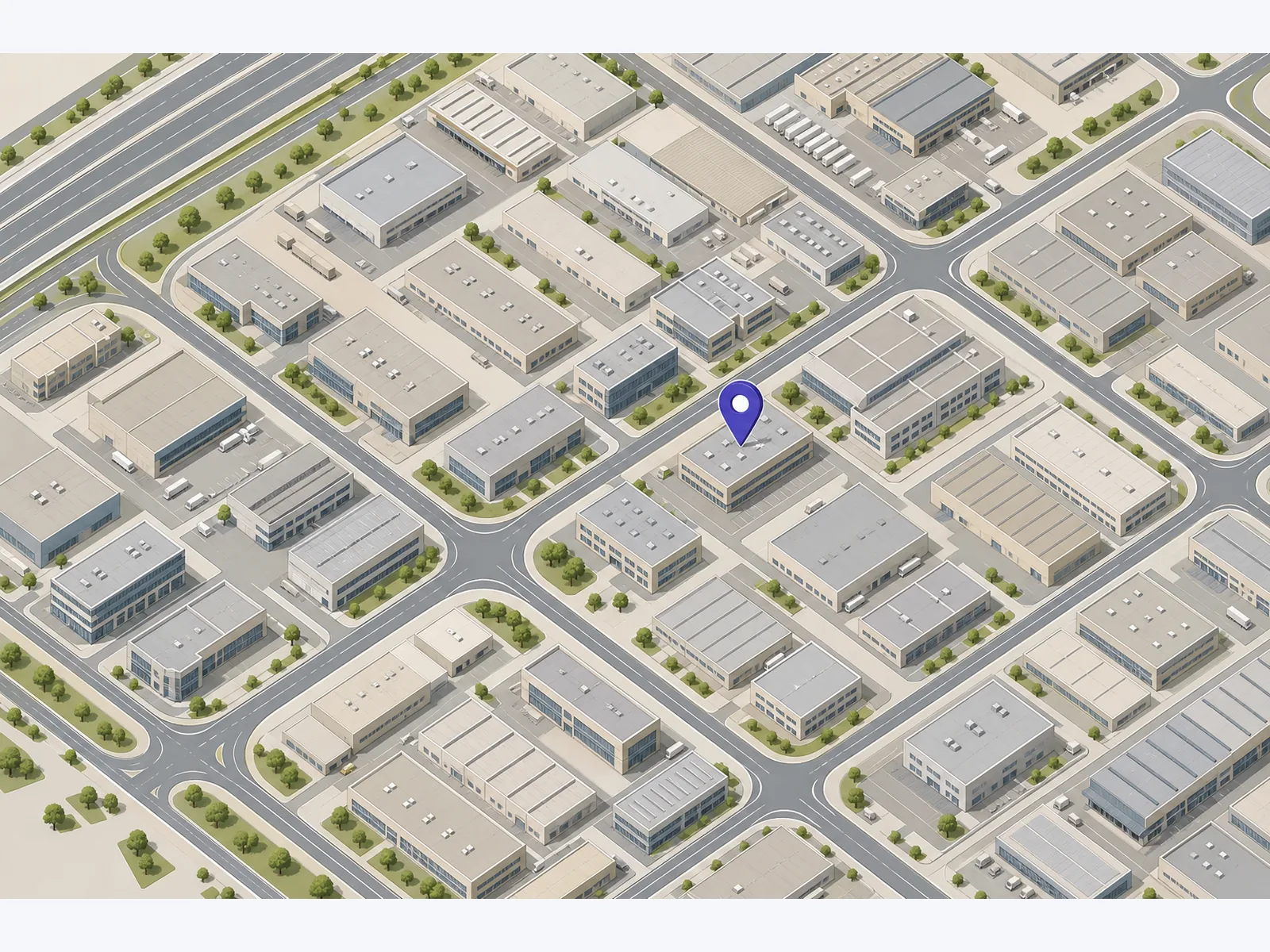 Designed map of Al Quoz with a pin on the office
